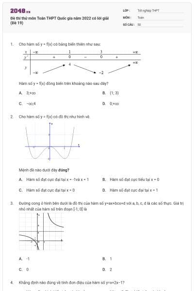 Đề thi thử môn Toán THPT Quốc gia năm 2022 có lời giải (Đề 19)