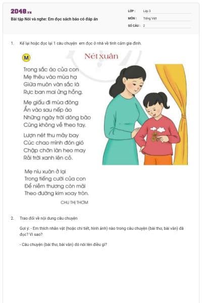 Bài tập Nói và nghe: Em đọc sách báo có đáp án