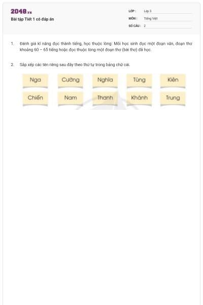 Bài tập Tiết 1 có đáp án