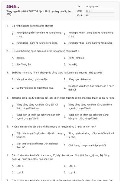 Tổng hợp đề thi thử THPTQG Địa lí 2019 cực hay có đáp án (P4)
