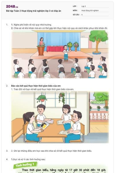 Bài tập Tuần 2 Hoạt động trải nghiệm lớp 3 có đáp án