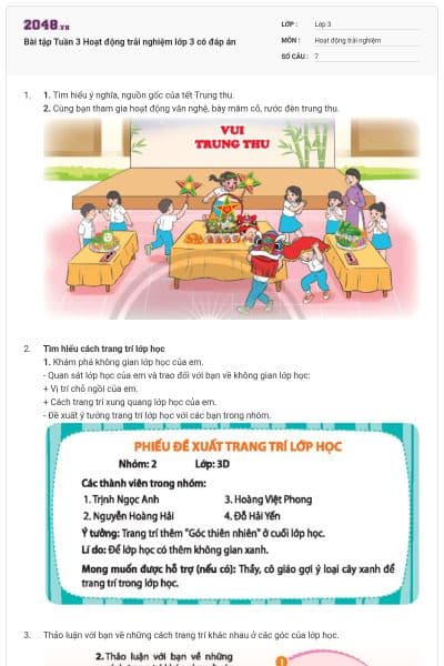 Bài tập Tuần 3 Hoạt động trải nghiệm lớp 3 có đáp án