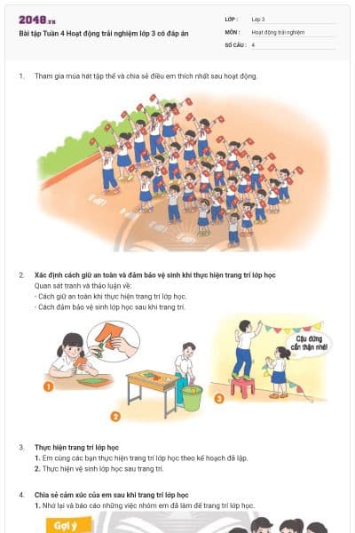 Bài tập Tuần 4 Hoạt động trải nghiệm lớp 3 có đáp án
