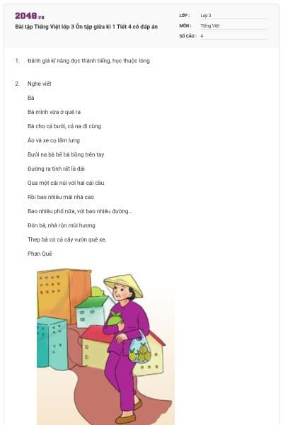 Bài tập Tiếng Việt lớp 3 Ôn tập giữa kì 1 Tiết 4 có đáp án