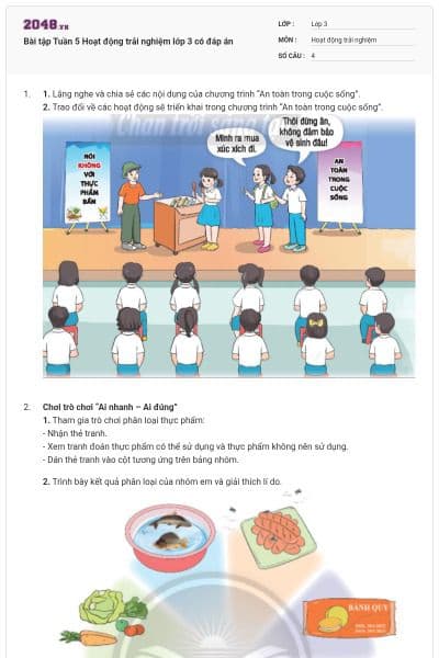 Bài tập Tuần 5 Hoạt động trải nghiệm lớp 3 có đáp án