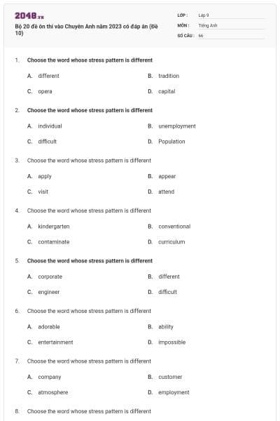Bộ 20 đề ôn thi vào Chuyên Anh năm 2023 có đáp án (Đề 10)
