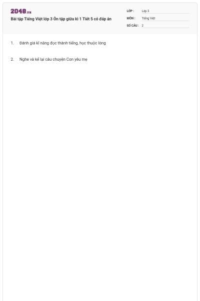 Bài tập Tiếng Việt lớp 3 Ôn tập giữa kì 1 Tiết 5 có đáp án