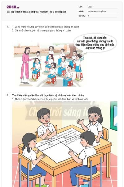 Bài tập Tuần 6 Hoạt động trải nghiệm lớp 3 có đáp án