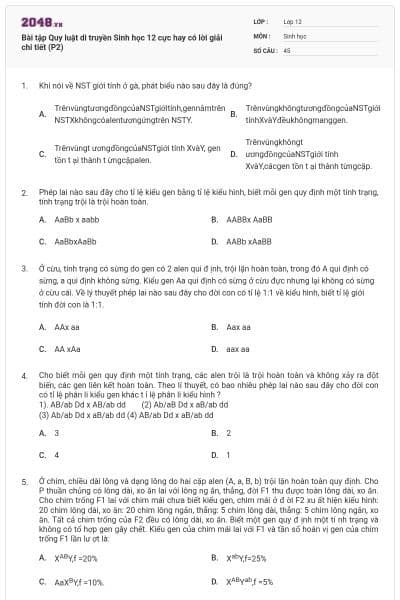 Bài tập Quy luật di truyền Sinh học 12 cực hay có lời giải chi tiết (P2)