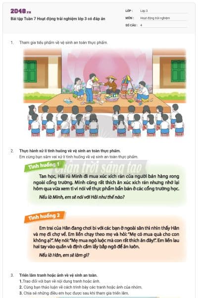 Bài tập Tuần 7 Hoạt động trải nghiệm lớp 3 có đáp án
