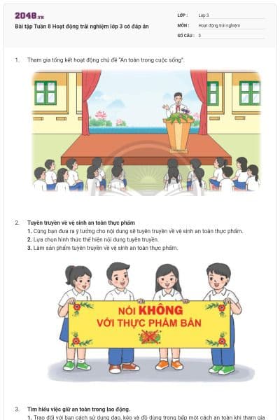 Bài tập Tuần 8 Hoạt động trải nghiệm lớp 3 có đáp án