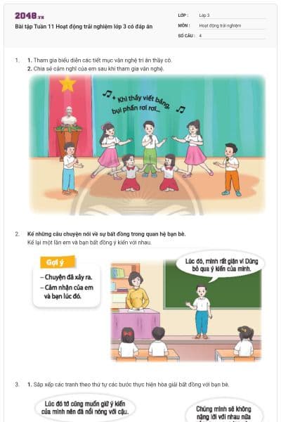 Bài tập Tuần 11 Hoạt động trải nghiệm lớp 3 có đáp án