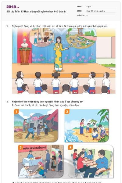 Bài tập Tuần 13 Hoạt động trải nghiệm lớp 3 có đáp án