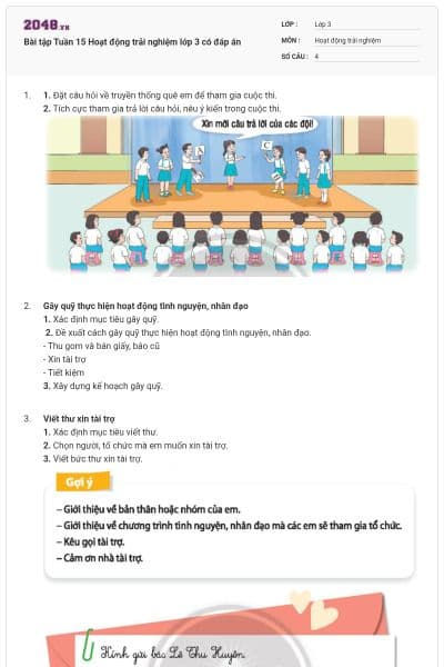 Bài tập Tuần 15 Hoạt động trải nghiệm lớp 3 có đáp án