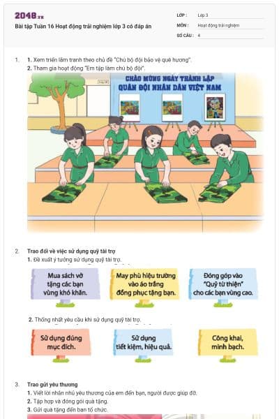 Bài tập Tuần 16 Hoạt động trải nghiệm lớp 3 có đáp án