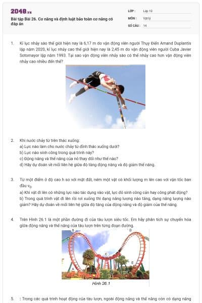 Bài tập Bài 26. Cơ năng và định luật bảo toàn cơ năng có đáp án