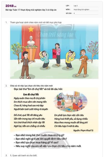 Bài tập Tuần 17 Hoạt động trải nghiệm lớp 3 có đáp án