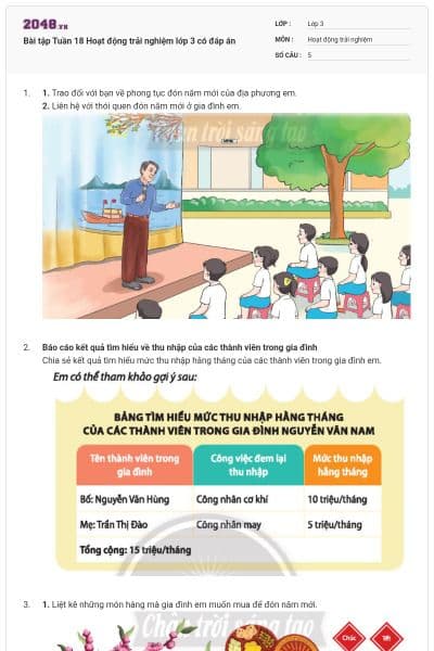 Bài tập Tuần 18 Hoạt động trải nghiệm lớp 3 có đáp án