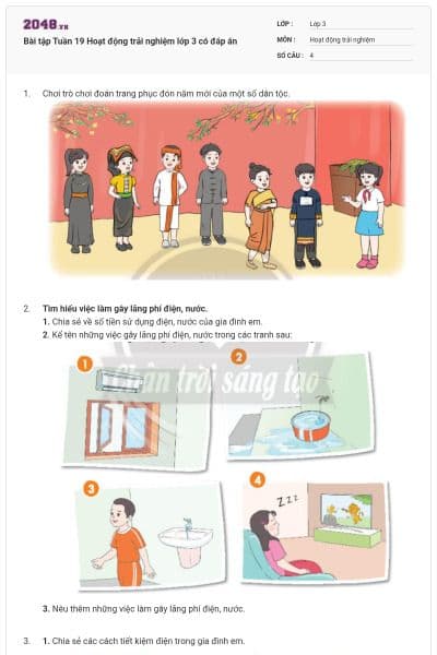 Bài tập Tuần 19 Hoạt động trải nghiệm lớp 3 có đáp án