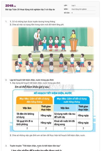 Bài tập Tuần 20 Hoạt động trải nghiệm lớp 3 có đáp án