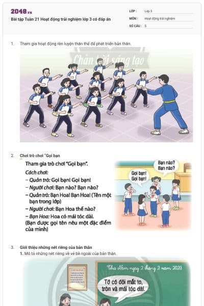 Bài tập Tuần 21 Hoạt động trải nghiệm lớp 3 có đáp án