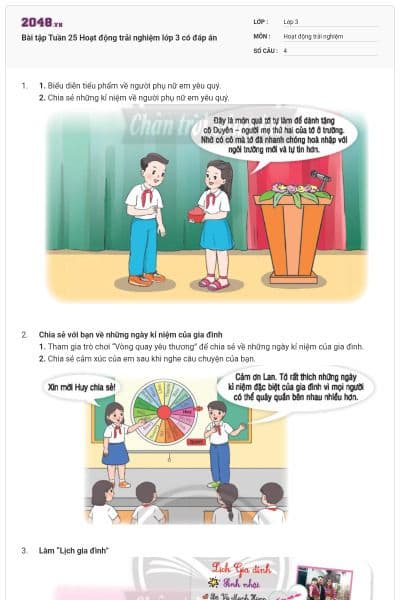 Bài tập Tuần 25 Hoạt động trải nghiệm lớp 3 có đáp án