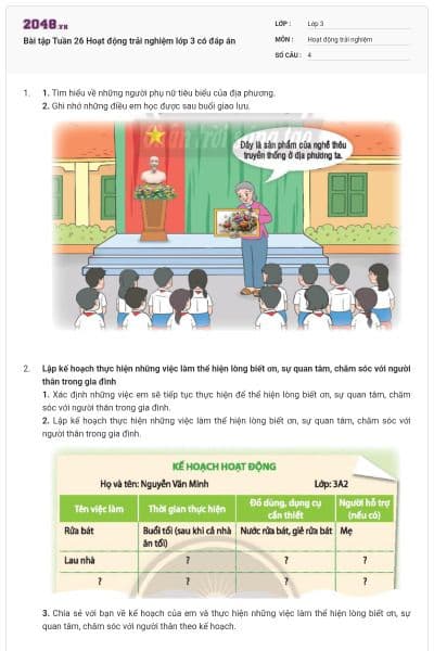 Bài tập Tuần 26 Hoạt động trải nghiệm lớp 3 có đáp án