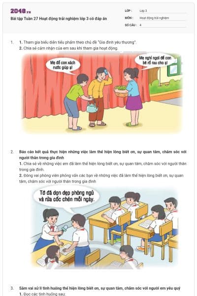 Bài tập Tuần 27 Hoạt động trải nghiệm lớp 3 có đáp án