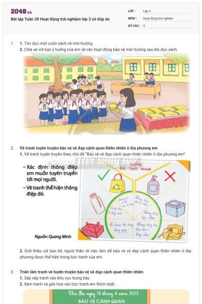 Bài tập Tuần 30 Hoạt động trải nghiệm lớp 3 có đáp án