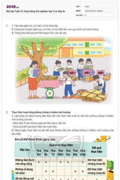 Bài tập Tuần 31 Hoạt động trải nghiệm lớp 3 có đáp án