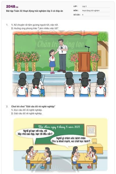 Bài tập Tuần 32 Hoạt động trải nghiệm lớp 3 có đáp án