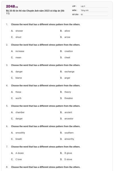 Bộ 20 đề ôn thi vào Chuyên Anh năm 2023 có đáp án (Đề 11)