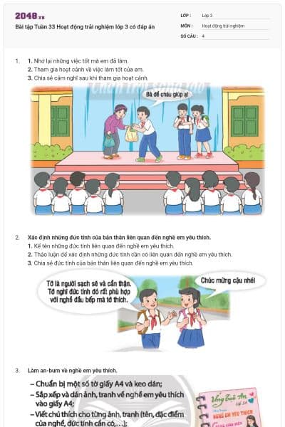 Bài tập Tuần 33 Hoạt động trải nghiệm lớp 3 có đáp án