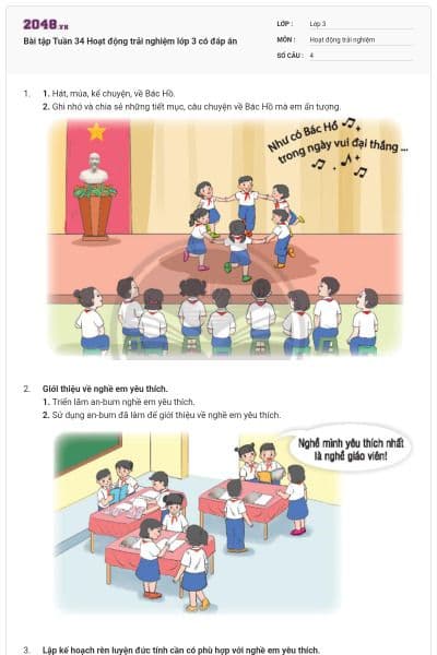 Bài tập Tuần 34 Hoạt động trải nghiệm lớp 3 có đáp án