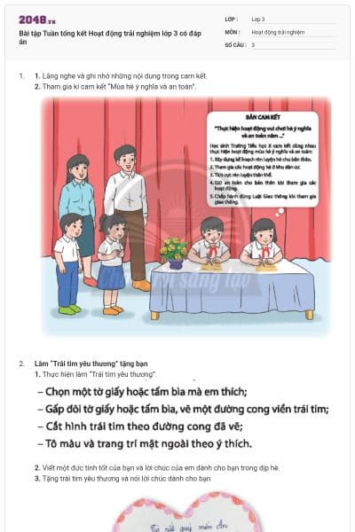 Bài tập Tuần tổng kết Hoạt động trải nghiệm lớp 3 có đáp án