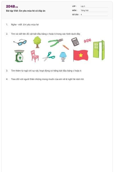 Bài tập Viết: Em yêu mùa hè có đáp án