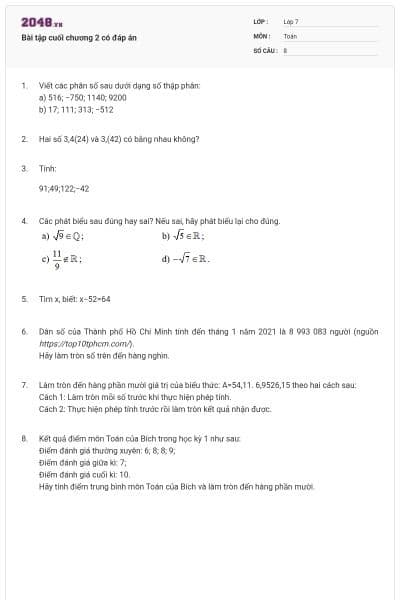 Bài tập cuối chương 2 có đáp án