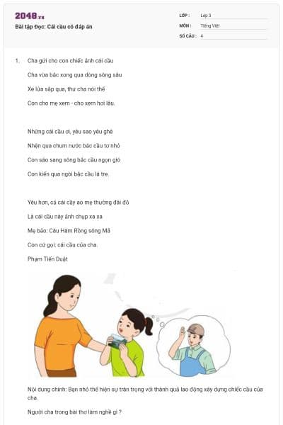 Bài tập Đọc: Cái cầu có đáp án