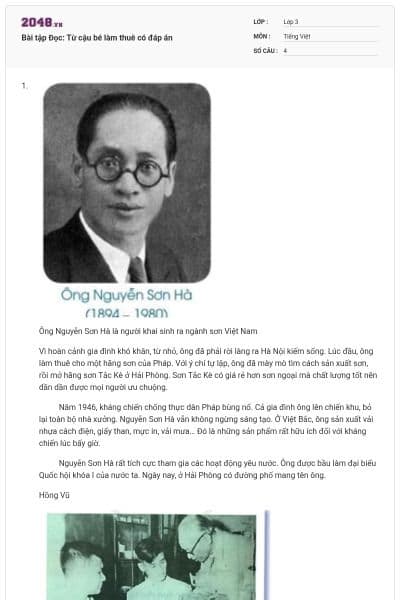 Bài tập Đọc: Từ cậu bé làm thuê có đáp án