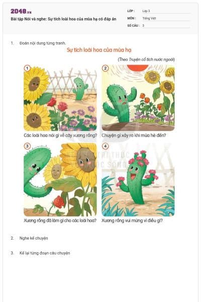 Bài tập Nói và nghe: Sự tích loài hoa của mùa hạ có đáp án