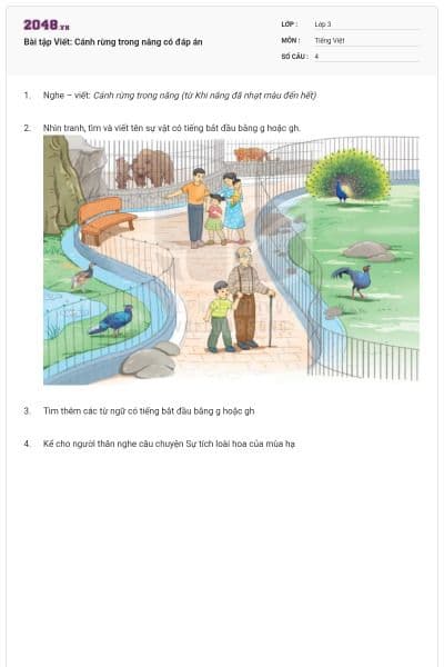 Bài tập Viết: Cánh rừng trong nắng có đáp án