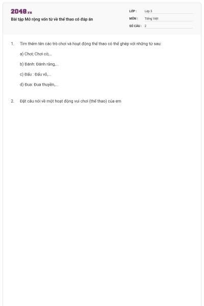 Bài tập Mở rộng vốn từ về thể thao có đáp án