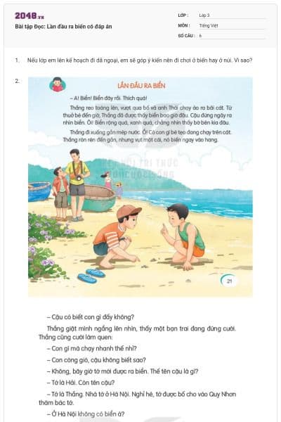 Bài tập Đọc: Lần đầu ra biển có đáp án