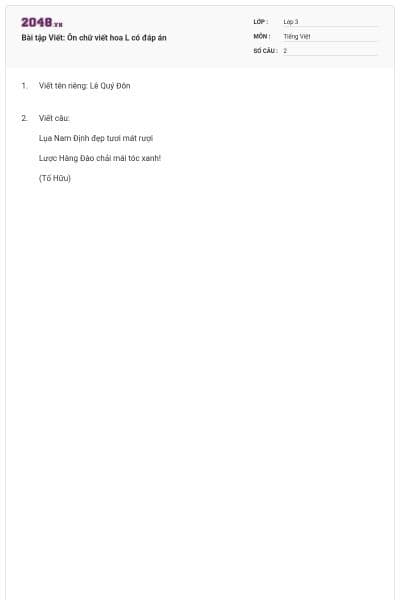 Bài tập Viết: Ôn chữ viết hoa L có đáp án