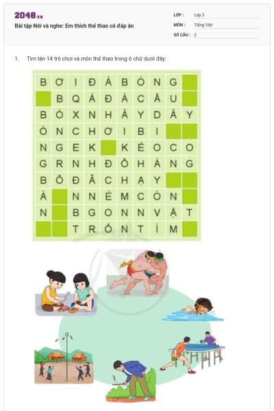 Bài tập Nói và nghe: Em thích thể thao có đáp án