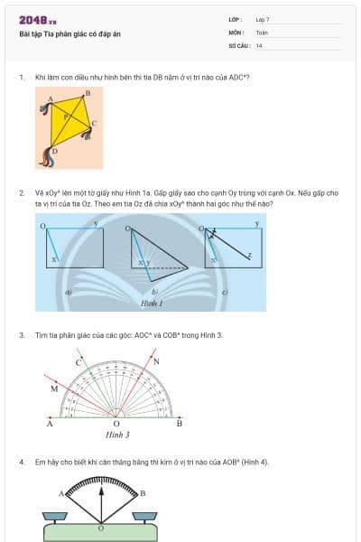 Bài tập Tia phân giác có đáp án