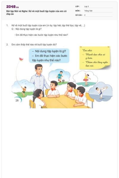 Bài tập Nói và Nghe: Kể về một buổi tập luyện của em có đáp án