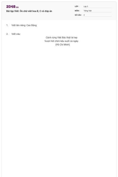 Bài tập Viết: Ôn chữ viết hoa B, C có đáp án