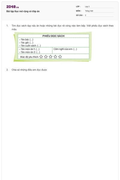 Bài tập Đọc mở rộng có đáp án