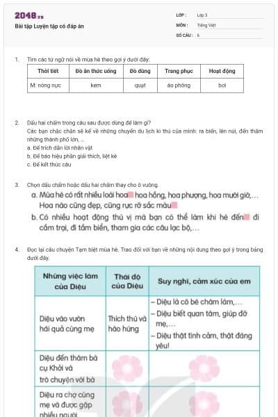 Bài tập Luyện tập có đáp án